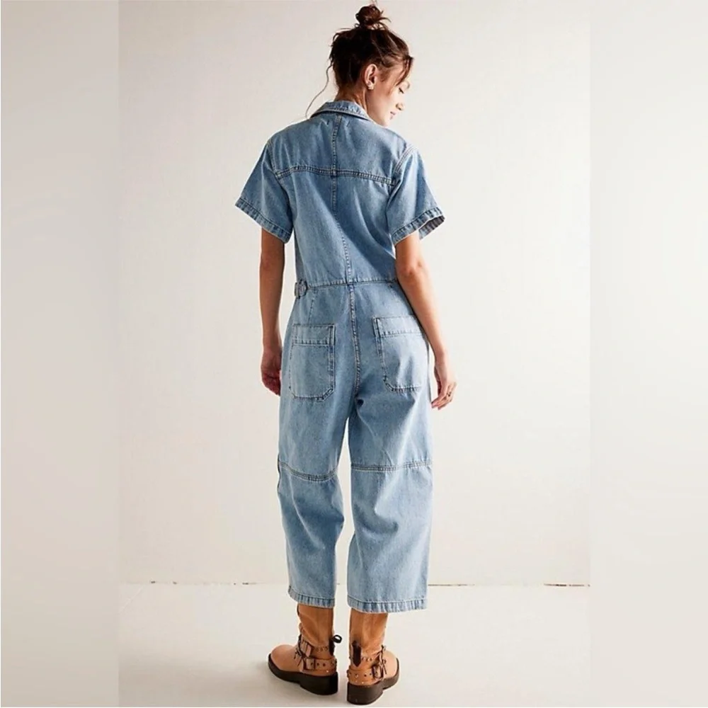 We The Free On the Run Coverall Light Blue Denim Size Small - Picture 2 of 11